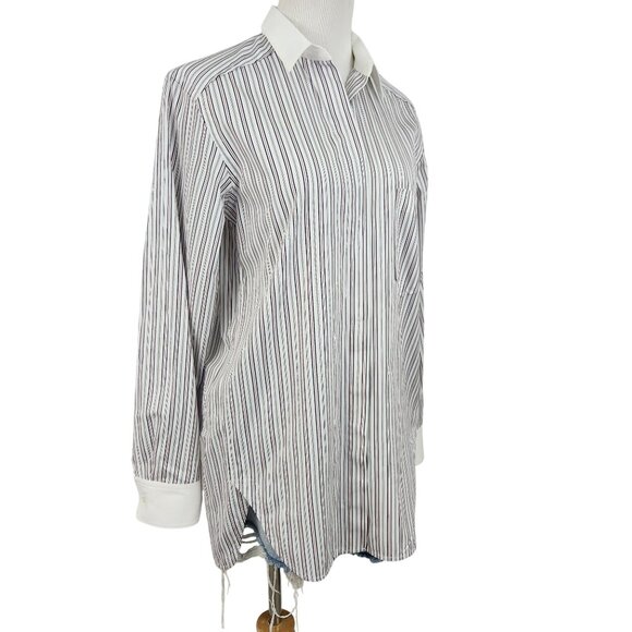 Theory Top Women's Large Long Sleeve Button Down Stripped Hidden Button Placket - Picture 2 of 14